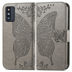 Funda de Cuero Cartera con Soporte Mariposa Carcasa para Samsung Galaxy F52 5G Gris