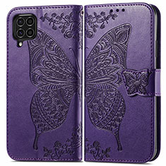 Funda de Cuero Cartera con Soporte Mariposa Carcasa para Samsung Galaxy F62 5G Morado