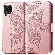 Funda de Cuero Cartera con Soporte Mariposa Carcasa para Samsung Galaxy F62 5G Rosa