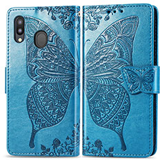 Funda de Cuero Cartera con Soporte Mariposa Carcasa para Samsung Galaxy M20 Azul