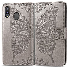 Funda de Cuero Cartera con Soporte Mariposa Carcasa para Samsung Galaxy M20 Gris