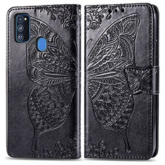 Funda de Cuero Cartera con Soporte Mariposa Carcasa para Samsung Galaxy M21 Negro