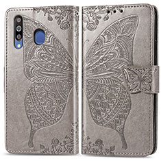 Funda de Cuero Cartera con Soporte Mariposa Carcasa para Samsung Galaxy M30 Gris