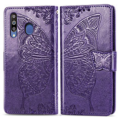 Funda de Cuero Cartera con Soporte Mariposa Carcasa para Samsung Galaxy M30 Morado