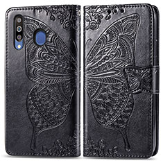 Funda de Cuero Cartera con Soporte Mariposa Carcasa para Samsung Galaxy M30 Negro