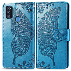 Funda de Cuero Cartera con Soporte Mariposa Carcasa para Samsung Galaxy M30s Azul