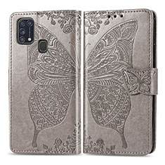 Funda de Cuero Cartera con Soporte Mariposa Carcasa para Samsung Galaxy M31 Gris