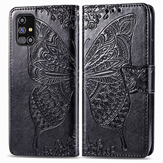 Funda de Cuero Cartera con Soporte Mariposa Carcasa para Samsung Galaxy M31s Negro