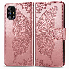 Funda de Cuero Cartera con Soporte Mariposa Carcasa para Samsung Galaxy M31s Rosa