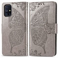 Funda de Cuero Cartera con Soporte Mariposa Carcasa para Samsung Galaxy M51 Gris