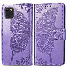Funda de Cuero Cartera con Soporte Mariposa Carcasa para Samsung Galaxy Note 10 Lite Purpura Claro