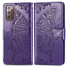 Funda de Cuero Cartera con Soporte Mariposa Carcasa para Samsung Galaxy Note 20 5G Morado