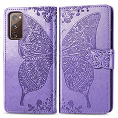 Funda de Cuero Cartera con Soporte Mariposa Carcasa para Samsung Galaxy S20 FE 4G Purpura Claro