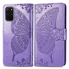 Funda de Cuero Cartera con Soporte Mariposa Carcasa para Samsung Galaxy S20 Plus 5G Purpura Claro