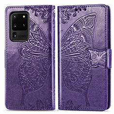 Funda de Cuero Cartera con Soporte Mariposa Carcasa para Samsung Galaxy S20 Ultra 5G Morado