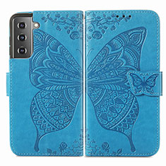 Funda de Cuero Cartera con Soporte Mariposa Carcasa para Samsung Galaxy S21 FE 5G Azul