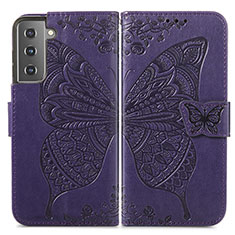 Funda de Cuero Cartera con Soporte Mariposa Carcasa para Samsung Galaxy S21 FE 5G Morado