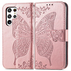 Funda de Cuero Cartera con Soporte Mariposa Carcasa para Samsung Galaxy S22 Ultra 5G Rosa