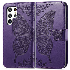 Funda de Cuero Cartera con Soporte Mariposa Carcasa para Samsung Galaxy S23 Ultra 5G Morado