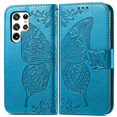 Funda de Cuero Cartera con Soporte Mariposa Carcasa para Samsung Galaxy S24 Ultra 5G Azul