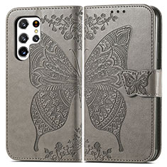 Funda de Cuero Cartera con Soporte Mariposa Carcasa para Samsung Galaxy S25 Ultra 5G Gris