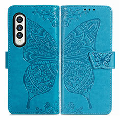 Funda de Cuero Cartera con Soporte Mariposa Carcasa para Samsung Galaxy Z Fold3 5G Azul