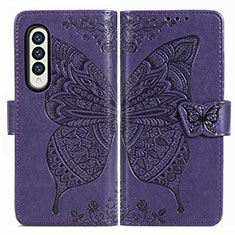 Funda de Cuero Cartera con Soporte Mariposa Carcasa para Samsung Galaxy Z Fold3 5G Morado