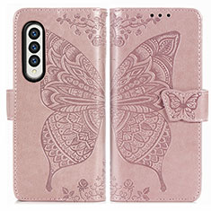 Funda de Cuero Cartera con Soporte Mariposa Carcasa para Samsung Galaxy Z Fold3 5G Rosa