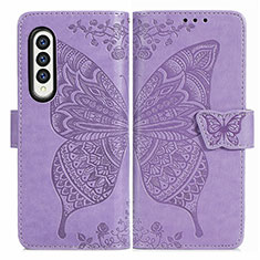 Funda de Cuero Cartera con Soporte Mariposa Carcasa para Samsung Galaxy Z Fold4 5G Purpura Claro