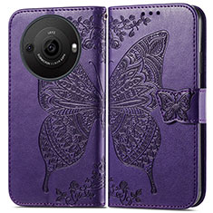 Funda de Cuero Cartera con Soporte Mariposa Carcasa para Sharp Aquos R8 Pro Morado