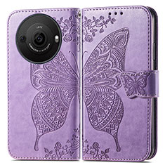 Funda de Cuero Cartera con Soporte Mariposa Carcasa para Sharp Aquos R8 Pro Purpura Claro