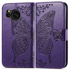 Funda de Cuero Cartera con Soporte Mariposa Carcasa para Sharp Aquos Sense8 Morado