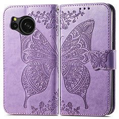 Funda de Cuero Cartera con Soporte Mariposa Carcasa para Sharp Aquos Sense8 Purpura Claro