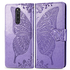 Funda de Cuero Cartera con Soporte Mariposa Carcasa para Sony Xperia 1 Purpura Claro