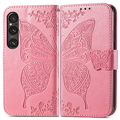 Funda de Cuero Cartera con Soporte Mariposa Carcasa para Sony Xperia 1 V Rosa Roja