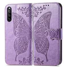 Funda de Cuero Cartera con Soporte Mariposa Carcasa para Sony Xperia 10 III Lite Purpura Claro