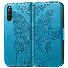 Funda de Cuero Cartera con Soporte Mariposa Carcasa para Sony Xperia 10 III SOG04 Azul