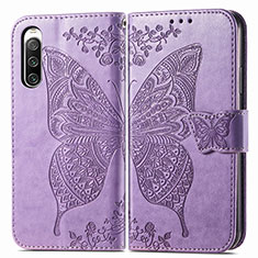 Funda de Cuero Cartera con Soporte Mariposa Carcasa para Sony Xperia 10 IV Purpura Claro