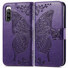 Funda de Cuero Cartera con Soporte Mariposa Carcasa para Sony Xperia 10 IV SOG07 Morado