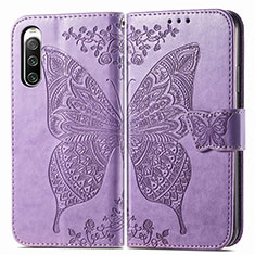 Funda de Cuero Cartera con Soporte Mariposa Carcasa para Sony Xperia 10 V Purpura Claro