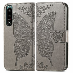 Funda de Cuero Cartera con Soporte Mariposa Carcasa para Sony Xperia 5 III Gris