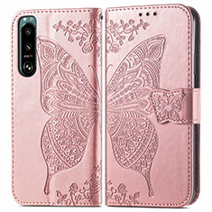 Funda de Cuero Cartera con Soporte Mariposa Carcasa para Sony Xperia 5 III Rosa