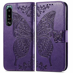 Funda de Cuero Cartera con Soporte Mariposa Carcasa para Sony Xperia 5 IV Morado