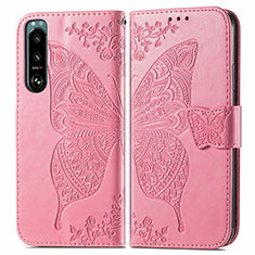 Funda de Cuero Cartera con Soporte Mariposa Carcasa para Sony Xperia 5 IV Rosa Roja