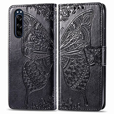 Funda de Cuero Cartera con Soporte Mariposa Carcasa para Sony Xperia 5 Negro