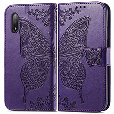 Funda de Cuero Cartera con Soporte Mariposa Carcasa para Sony Xperia Ace II Morado