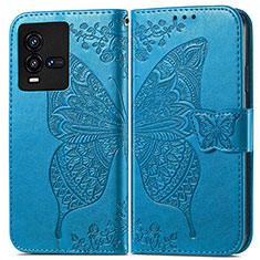 Funda de Cuero Cartera con Soporte Mariposa Carcasa para Vivo iQOO 9T 5G Azul