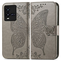 Funda de Cuero Cartera con Soporte Mariposa Carcasa para Vivo iQOO 9T 5G Gris