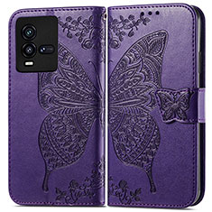 Funda de Cuero Cartera con Soporte Mariposa Carcasa para Vivo iQOO 9T 5G Morado