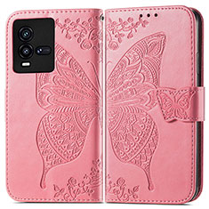 Funda de Cuero Cartera con Soporte Mariposa Carcasa para Vivo iQOO 9T 5G Rosa Roja